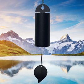 Wind Chimes for Outside Deep Tone, Large Metal Cylinder Memorial Wind Chimes Outdoor - Serenity Bell with Deep Resonance Outdoor Decor for Garden Patio Yard Porch - Black