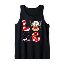 Love Reindeer Nurse Christmas Pajama Nursing Scrub Tops Xmas Tank Top