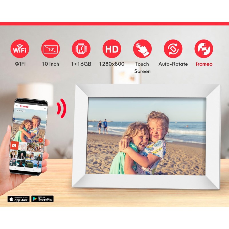FRAMEO WiFi Digital Picture Frame, 10.1 Inch Touchscreen Photo Frame,