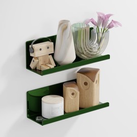 PAVSTINE Adhesive Floating Shelves for Wall No Drilling, 12 Inch Acrylic Self Adhesive Shelves, Stick on Shelves, Dorm Wall Shelf, for Bathroom, Kitchen, Bedroom, Office, Gaming Room, Green