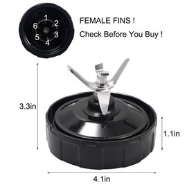 6 Fins Blender Blade for Compatible with Nutri Ninja Auto iQ BL450C BL451C BL480 BL480D BL481C BL482 BL456 BL580 Blender Replacement Parts, 4inch Female Blade