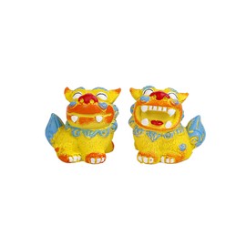 Shisa Figurine Cute Lucky Charm Guardian God Entrance Decoration Present Feng Shui Good Luck Protection Housewarming (Yellow)