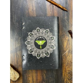 Blank Spell Book of Shadows Journal with Lock Clasp Vintage Handmade Leather Luna Moths and Morpho Butterfly Print Diary Prayer Pagan Witchcraft Supplies Wiccan Decor Notebook Daily (13x10 Inch)