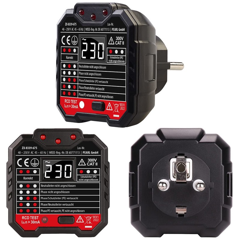 revolt Socket Tester German: Set of 2 Socket Testers, LCD