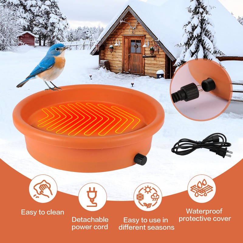 HRAYLTOP Deck Mounted Heated Bird Bath for Outdoors for Winter,