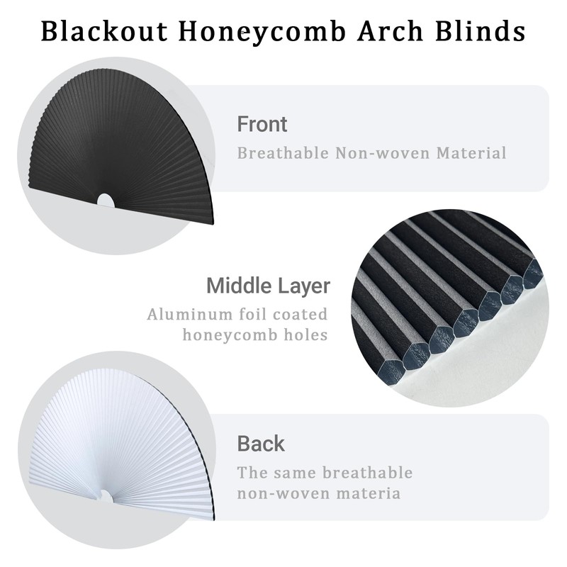 Arch Window Shades Blackout Cellular Honeycomb Blinds Half Circle Cordless