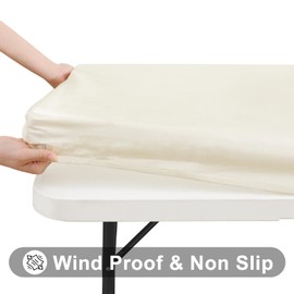 Smiry Rectangle Tablecloth, Elastic Fitted Flannel Backed Vinyl Tablecloths for 5ft Folding Tables, Waterproof Wipeable Table Covers for Indoor, Outdoor, Picnic and Camping (Beige, 30"x60")
