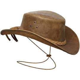 BRANDSLOCK Cowboy Hat Women Men Real Leather Western Style Wide Brim Cowgirl Hat Shapeable Lightweight Handcrafted Durable Bush Hat Tan