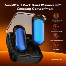 TempBliss Rechargeable Hand Warmers with 10000mAh Charging Compartment, 2 Pack Electric Hot Hands Warmers, Smart Temperature Control, Portable Pocket Heater for Camping, Fishing, Golf, Outdoor, (Blue)