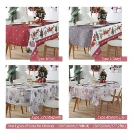 Reusable Christmas Tablecloth 5 X 6 FT Rectangle Table Cover Polyester Waterproof Tablecloth Gift for Party Kitchen Dinner Table Topper