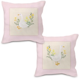 Nvotell Goose Decor Pillow Covers 18x18, Baby Girl Nursery Decor, Vintage Pink Striped Silly Goose Decorative Throw Pillow Covers Pillowcase for Baby Girl Nursery Room Bedroom Decor, Set of 2