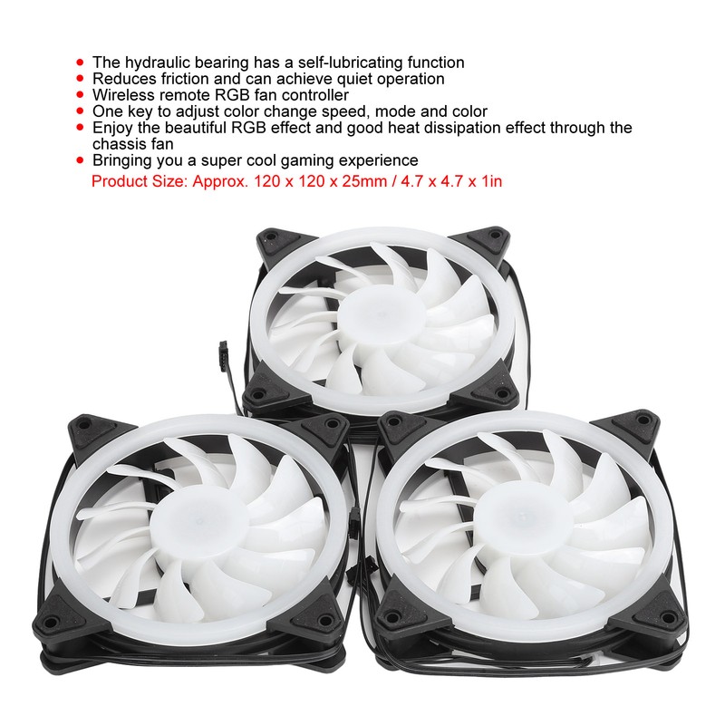 3Pcs Computer Chassis Cooling Fan Mute 6‑Pin Dual RGB Lights