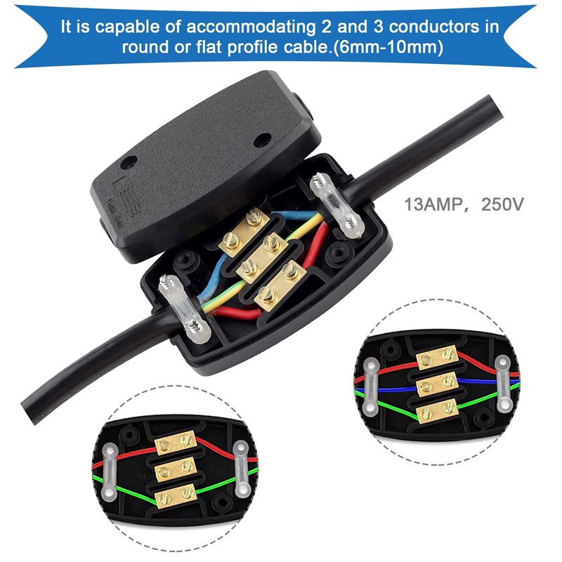 Cerolopy 2Pcs 3 Terminal Electrical Cable Junction Box 13amp 250v