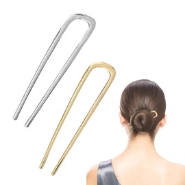 Pack of 2 French Metal Hair Pins for Thick Hair, U Shaped Hair Pins Hair Sticks Hair Forks for All Hair Types of Women and Girls Styling Hair Styling Aid Accessories Gold & Silver