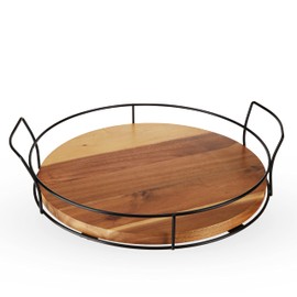 Twine Acacia Wood Cocktail Tray, Outdoor Entertaining, Easy Carry Handles, Removable Frame, Drink and Appetizer Tray, Set of 1