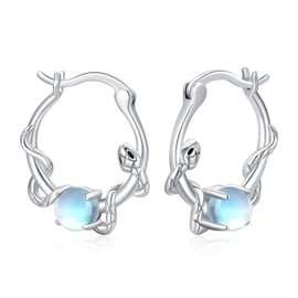 Moonstone Hoop Earrings Sterling Silver Snake Huggie Hoop Earrings Snake Vintage Jewelry Earrings Moonstone Gifts for Women Birthday Mother's Day