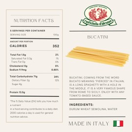 Rustichella d'Abruzzo Bucatini (Pack of 2), 500g Each - Classic Italian Pasta with a Hole - Perfect for Amatriciana Sauce - Artisan Pasta from Abruzzo