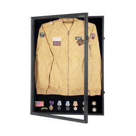Sboitflmm Military Uniform Display Case - Police Uniform Display Case - Lockable Wall Mount Cabinet with UV Protection Acrylic Door for Military Uniform, Jacket, XXL Jersey, Badage-Black