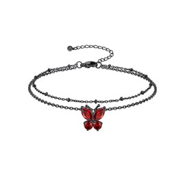 Richsteel Butterfly Anklets Double Layered Chain for Birthday Women Ankle Bracelet Summer Beach Dainty Jewelry