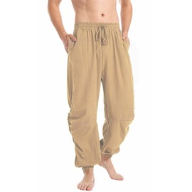 perdontoo Mens Casual Cotton Linen Pant Elastic Waist Drawstring Yoga Jogger Pants (XX-Large, Khaki)