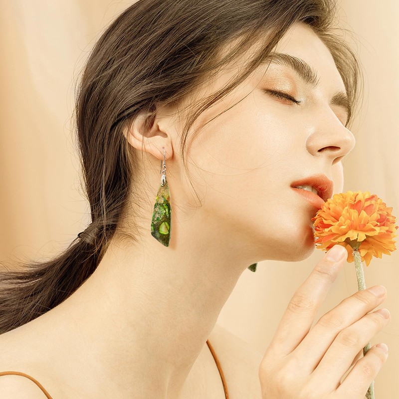 SELOVO Blue Green Jasper Stone Fishhook Dangle Drop Earrings