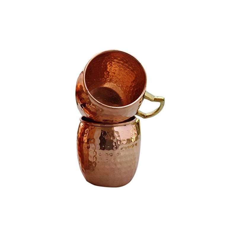 Rastogi Handicrafts 槌目仕上げ銅モスコミュールマグ 100%純銅製 真鍮ハンドル 槌目加工モスコミュールマグ/カップ (1)