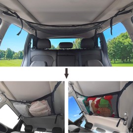 Car Ceiling Cargo Net Pocket Interior Overhead Roof Top Bag Cargo Net for Car Interior Roof Storage Polyester Hanging Sundries Mesh Storage Organizer with Drawstring Car Net for Jeep Van SUV Trunk