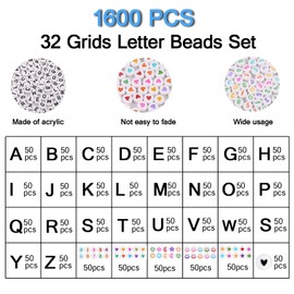 Yostony Pack of 1600 Letter Beads Alphabet Beads for Bracelets, A-Z Letter Beads & Number Beads, DIY Friendship Bracelet Kit with Smile, Star & Heart Beads