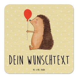 Mr. & Mrs. Panda Personalisierter Bierdeckel Igel Luftballon 50er Set - Personalisierte Geschenke, Tiermotive, Gute Laune, Bierdeckel mit Namen,
