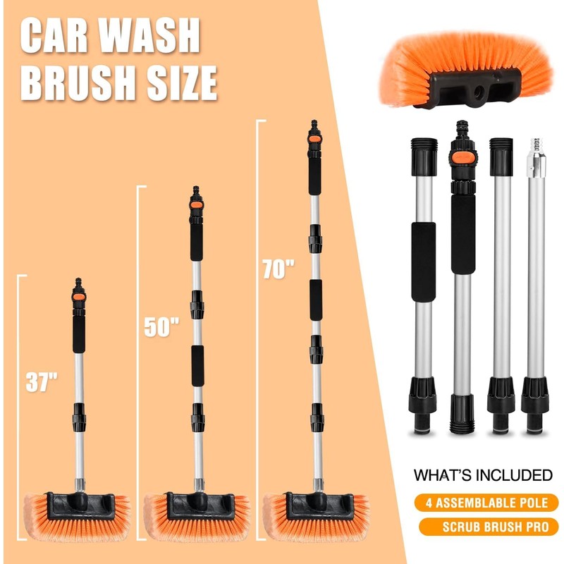 ARTIPOLY 72" Car Wash Brush with Long Handle, Flow-Thru Soft
