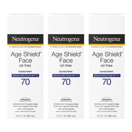 Neutrogena Age Shield Face Oil-Free Sunscreen Lotion with Broad Spectrum SPF 70, Non-Comedogenic Moisturizing Sunscreen to Help Prevent Signs of Aging, PABA-Free, 3 fl. oz (Pack of 3)