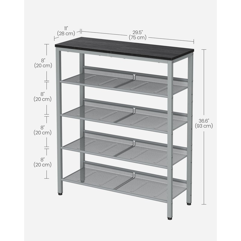 VASAGLE Shoe Rack for Entryway, 5-Tier Shoe Rack Organizer with