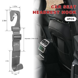 BWBWND 4PCS Car Seat Headrest Hook, Adjustable Vehicle Backseat Hanger Storage Organizer, Universal Seat Back Holder Hooks for Purse Coat Grocery Bag, Car Accessories (Gray)