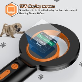 Symcode Pet Microchip Scanner RFID EMID Micro Chip Reader Scanner with 1.44IN TFT Display 134.2kHz 125kHz 15 Digits Pet Chip ID Scanner with Delete History Data Function