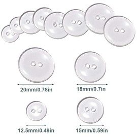ZAMXHUG Buttons - 200 Clear Buttons - Reversible - Crafts - Sewing, for Blazer Suits, Uniform and Jacket, Crafts (4 Sizes 12.5 mm 15 mm 18 mm 20 mm)