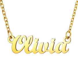 Olivia Gold Necklace Statement Name Bar Necklace for Women Teen Girls, Best Gift for Love