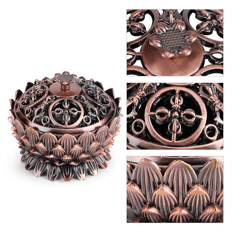 Incense Burner Vintage Lotus Incense Furnace Aroma Stand Figurine Alloy