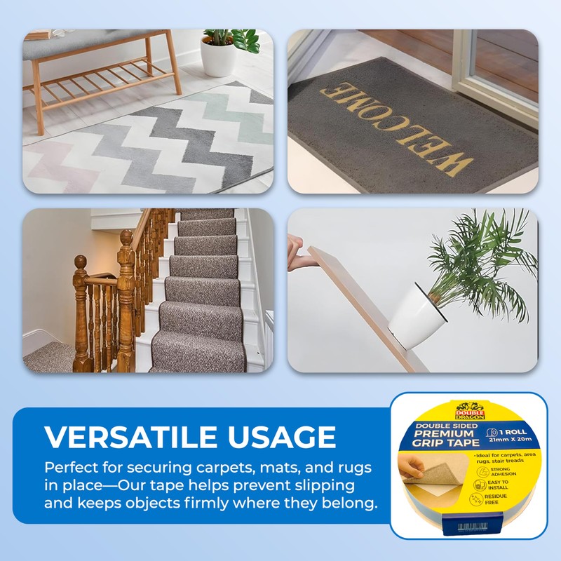 Double Sided Carpet Tape, 21mm wide, 20m long, 160micron thickness,