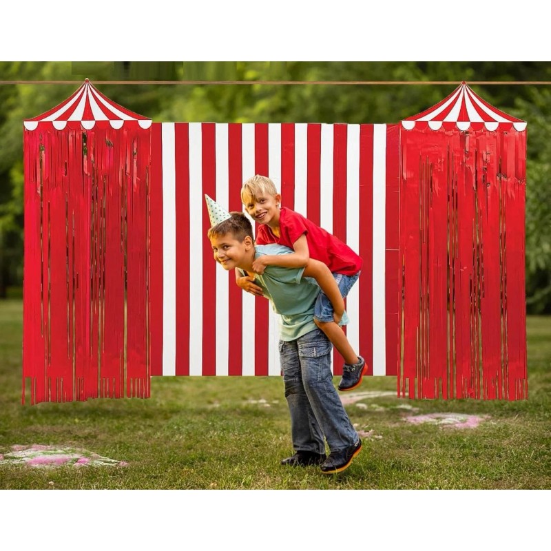 NE-AS Red White Stripe Circus Tent Wall Backdrop Carnival Party