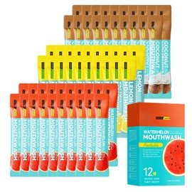 Mini Mouthwash Kit,Travel Size Portable Fresh Breath Mouth Wash,Coconut Watermelon Lemon Flavor, 60 Individual Disposable Mouthwash Packs for Oral Care