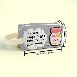 SuoSycorax Cartoon Meds Printed Quilted Makeup Pouch for Women - Velvety Polyester Cosmetic Organizer w/Triple Compartments, Travel & Makeup Brush Holder