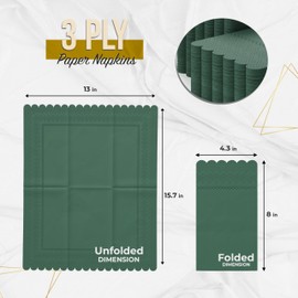 Party Solids Dark Green Scalloped Napkins Disposable 20 Pcs 3-Ply Dark Green Scalloped Dinner Napkins Disposable Decorative for Dinners & Parties, Paper Guest Towels for Bathroom & Party Supplies