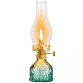 Rustic Oil Lamp Lantern Large Classic Kerosene Lamp Vintage Color Glass Kerosene Lamp Chamber Oil Lamps with 3/8" Lamp Wick for Indoor Use Home Decor Lighting (Green)
