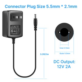 Hiseeu 12V 2A Power Supply Adapter, AC 100-240V to DC Converter with 5.5mm x 2.1mm Plug, 3ft Cord, FCC Certified, for CCTV Security Cameras, DVR NVR Systems, LED Strip Lights, Routers