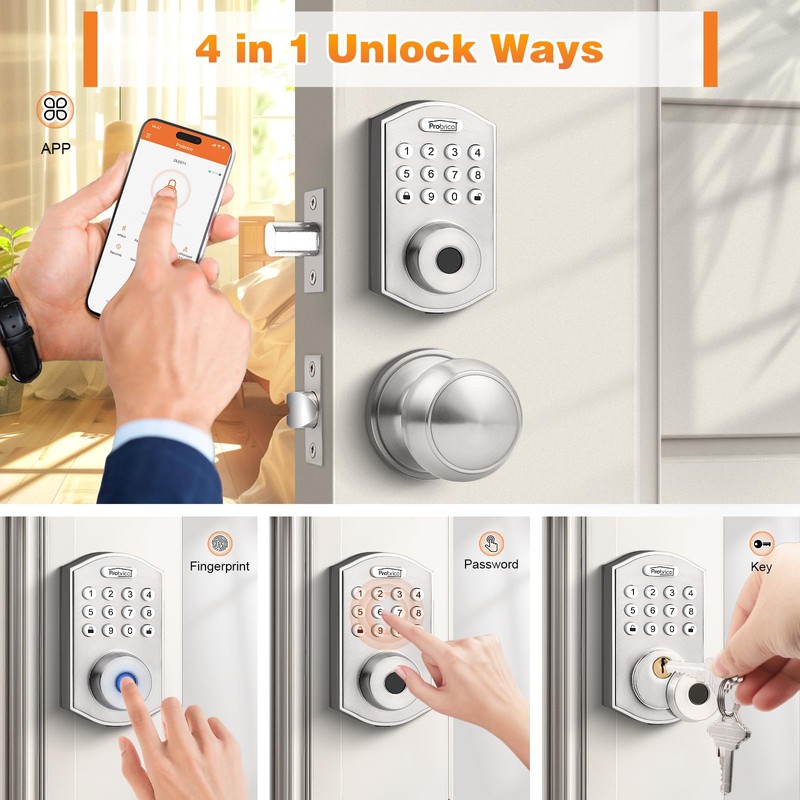 Probrico Smart Keyless Entry Door Lock with Knob Set, Fingerprint