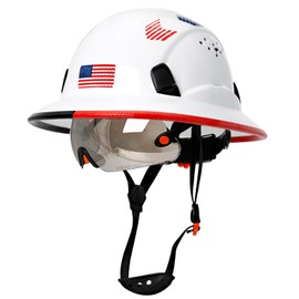 Full Brim Hard Hats with Visor Construction OSHA Approved - Vented Hard Hats for Men,Black Hard Hat with Chin Strap,Safety Helmet White Hard Hat with Tinted Visor,6 Point Suspension Work Hats