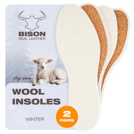 BISON Lambskin Insoles - 2 Pairs of Warm Fur Insoles Shoes with Natural Cork - Lambskin Soles for Men and Women - Extra Dense & Non-Slip - Size 38