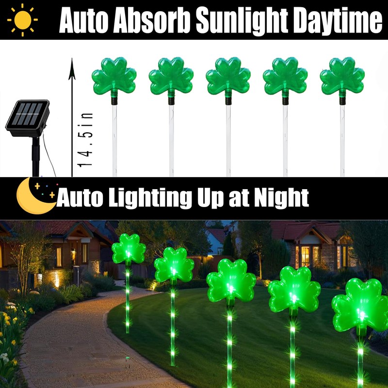 5 Pack St. Patrick's Day Solar Pathway Lights Outdoor -