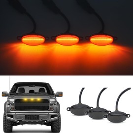 Smoked Lens Amber LED Raptor Lights for 2010-2014 Ford F150 SVT Raptor Pick Up 2017-2019 Ford Raptor Pick Up Front Grille Daytime Driving Running Light Kits F-150 Bumper DRL Lamps
