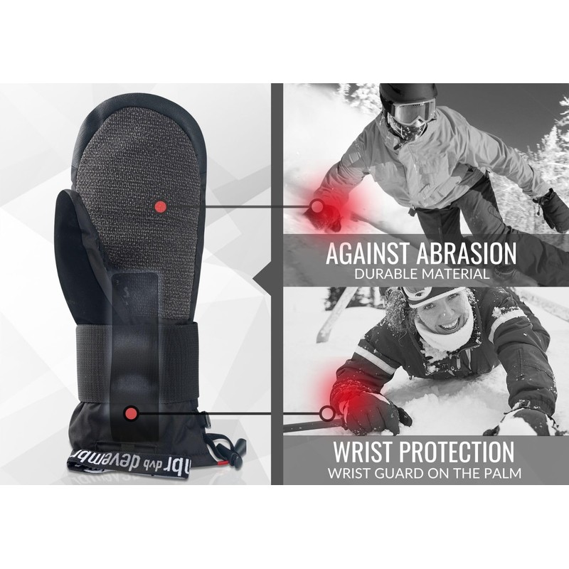 devembr Advanced Ski Mittens with Wrist Protection and Removable Liner,